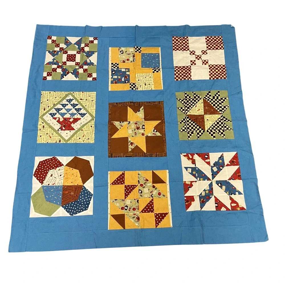 Handmade Patchwork Sampler Quilt Top 9 Patch Bear‎ Claw Star 46 - 48